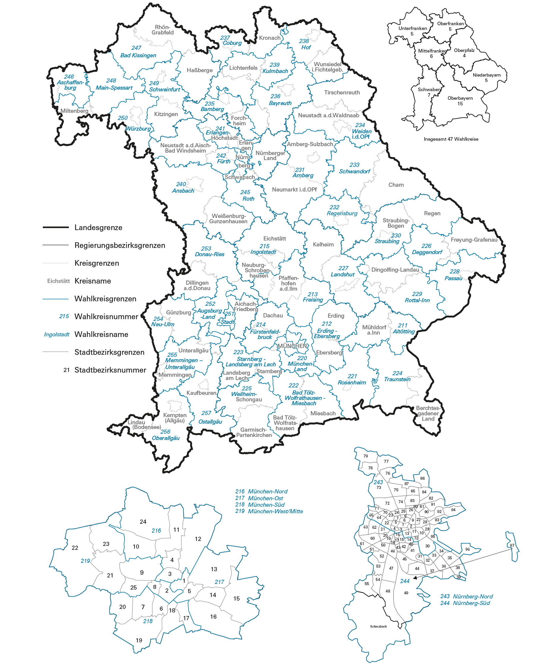 Darstellung der Wahlkreise zur Bundestagswahl 2025